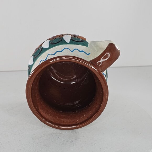 Hand-Painted Mexican Clay Pottery Jarrito Little Jug Glazed Coffee Mug Signed - Picture 5 of 10